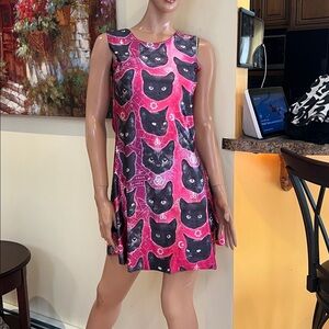 Fun  Pink & black S Cat face Print Mini Dress stretchy